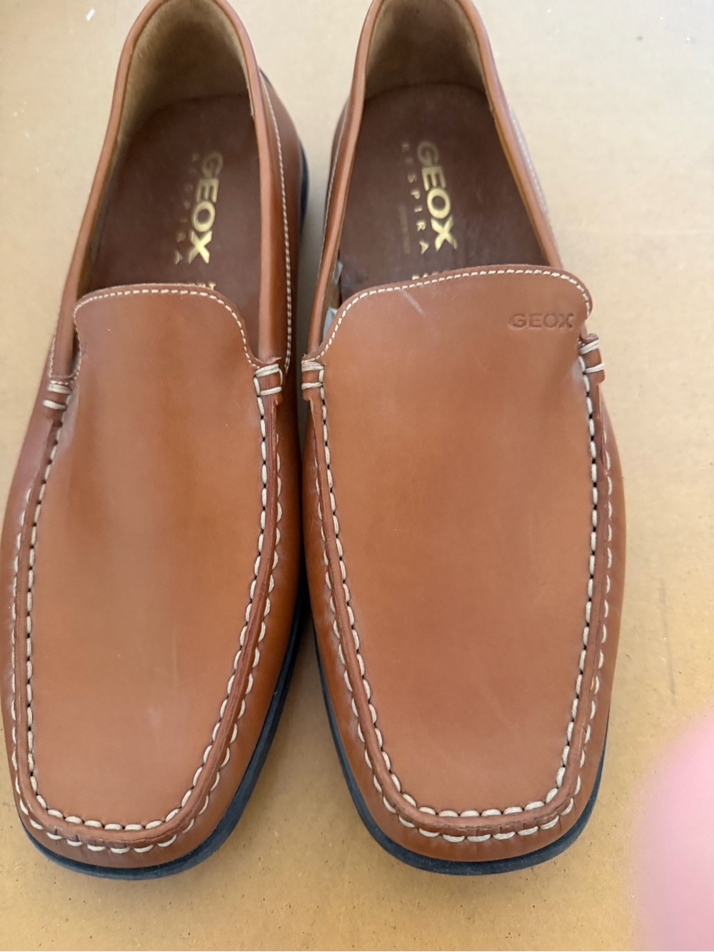 Geox Men’s Cognac/Tan Leather Slip-On Loafers